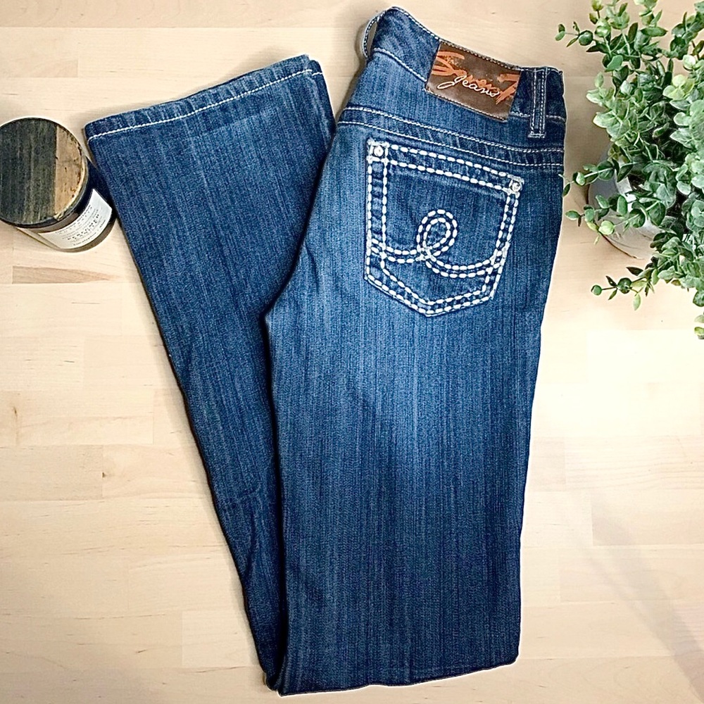 Y2K Seven Jeans Dark Wash White Stitch Low Rise Denim
